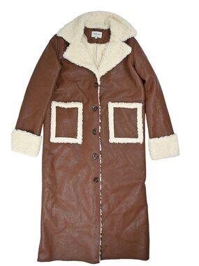 NA-KD x Lisa & Lena Faux Leather Coat with Teddy Trim in Brown